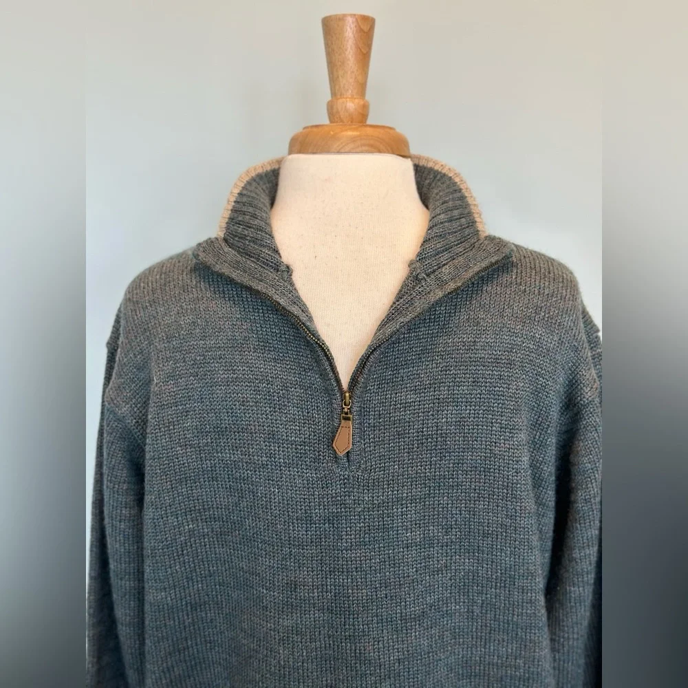 Woolovers 100% Pure British Wool 1/4 zip pullover long sleeve contrast sweater M
